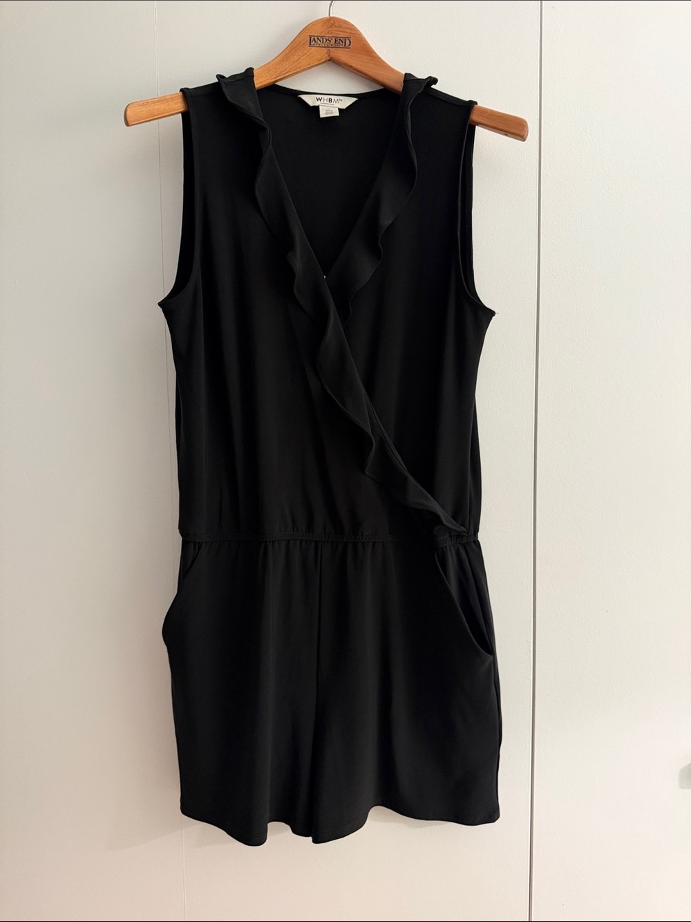 White House Black Market Black Sleeveless Ruffle Wrap Romper